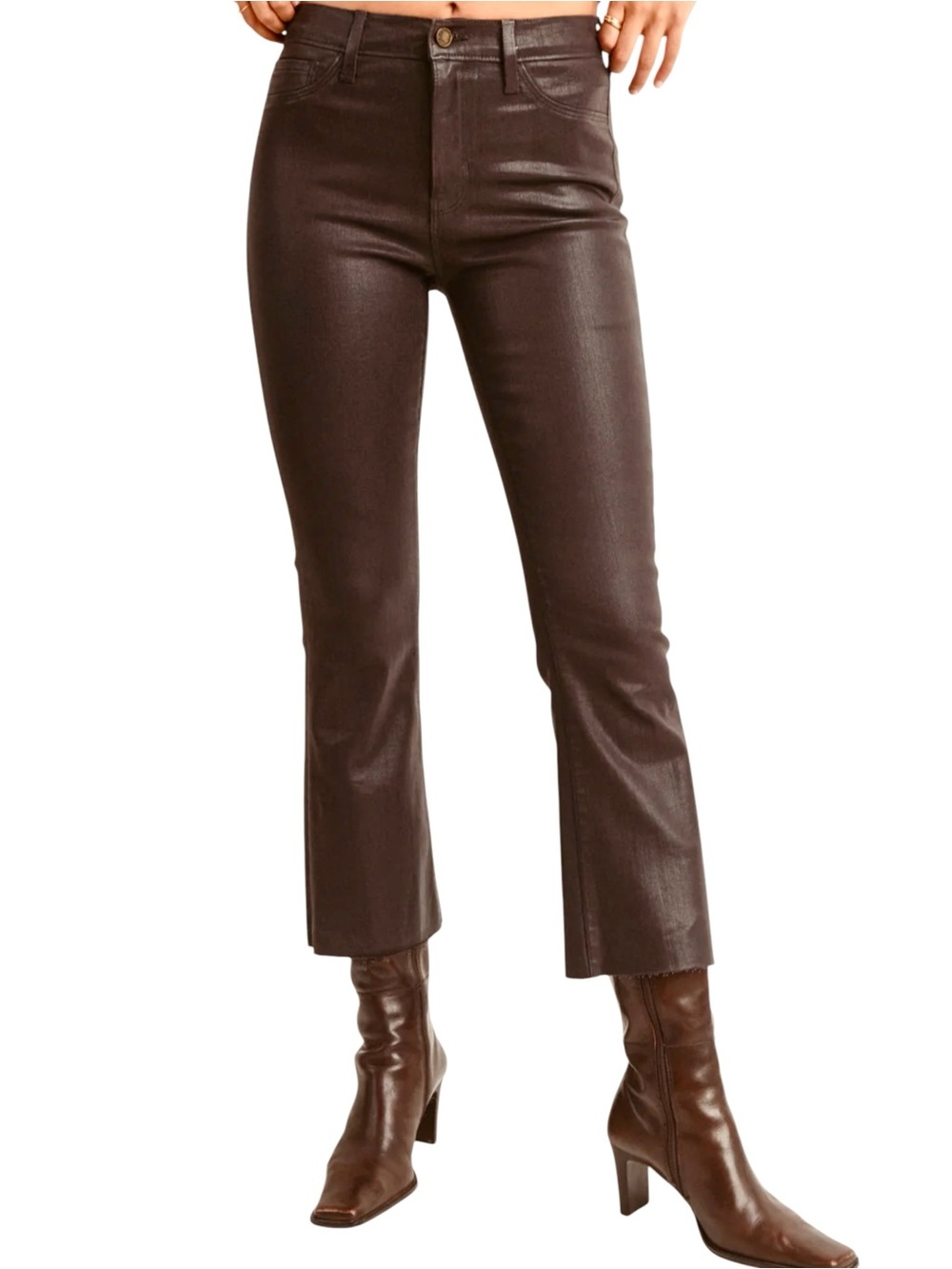 Just Black Denim Cropped Kick Flare Jeans Coated Dark Brown